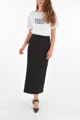 split-back hem midi pencil skirt