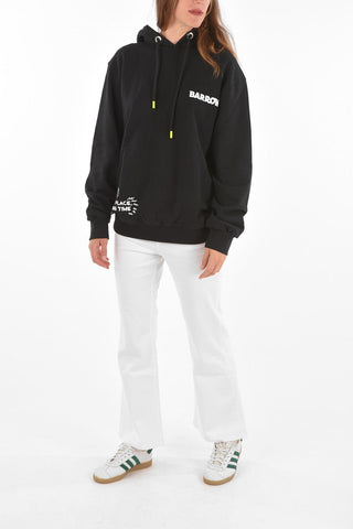 Felpa hoodie a tinta unita con maxi stampa sul retro