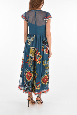 Vestito Lungo in Pizzo con Ricami Floreali
