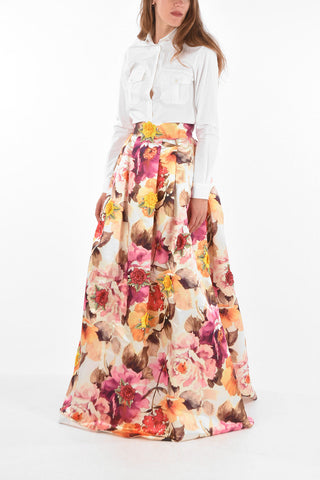 COUTURE Maxi Gonna Svasata KARAMEL con Applicazioni
