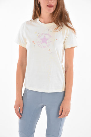 Printed T-shirt with Floral Embroidery