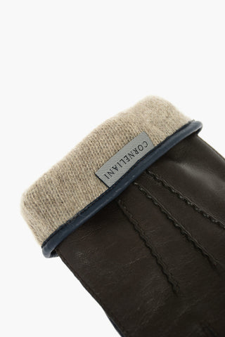 Guanti in Nappa con Fodera in Cashmere e Bande a Contrasto