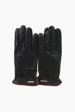 Logoed Soft Leather Gloves with Cashmere Lining