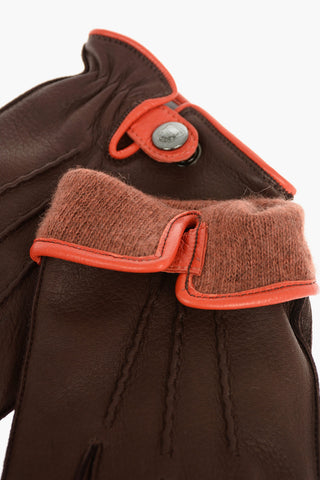 Logoed Leather Gloves with Contrasting Cashmere Lining