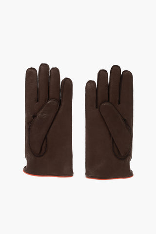 Logoed Leather Gloves with Contrasting Cashmere Lining