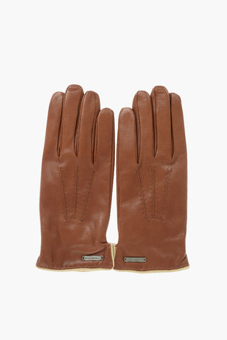 Logoed Soft Leather Gloves with Cashmere Lining