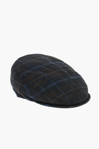 Virgin Wool Silk Blend Bunnet with Windowpane Check Pattern