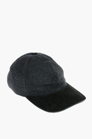 Virgin Wool Cap with Leather Peak