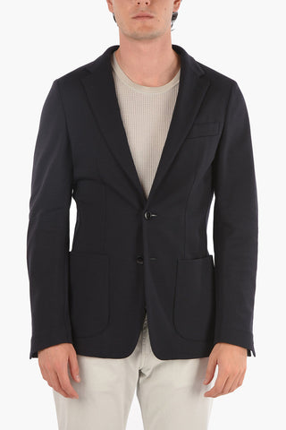 Virgin Wool Blend Blazer with Notch Lapel