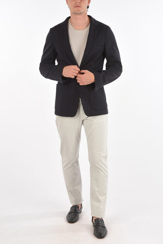 Virgin Wool Blend Blazer with Notch Lapel