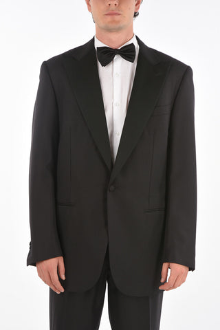 1 Button Virgin Wool Suit with Satin Details