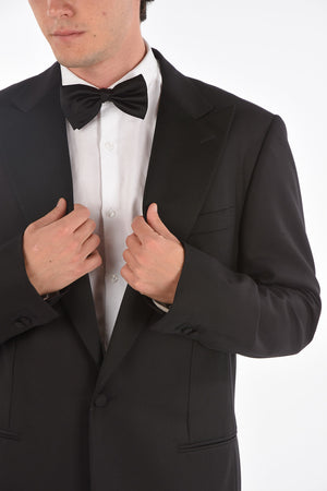 1 Button Virgin Wool Suit with Satin Details