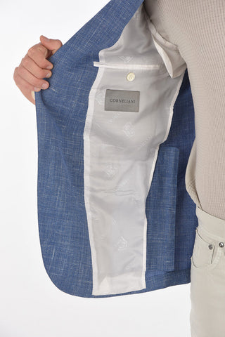 Virgin Wool Silk Flax ACADEMY Blazer with Notch Lapel