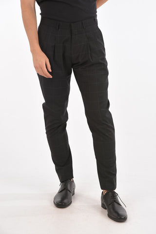 Double-pleated Slack Pants with Windowpane Check Pattern