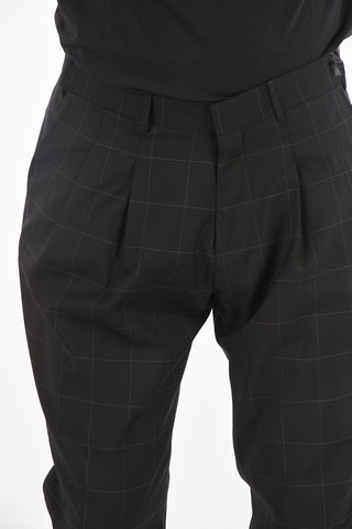 Double-pleated Slack Pants with Windowpane Check Pattern