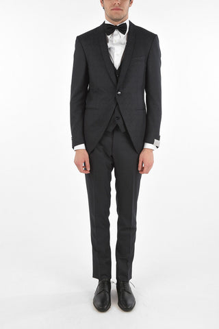 Virgin Wool CERIMONY ACADEMY 3-piece Suit with Crackle Effect Pattern
