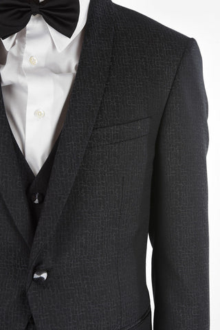 Virgin Wool CERIMONY ACADEMY 3-piece Suit with Crackle Effect Pattern