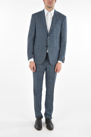 Virgin Wool Silk Flax ACADEMY Suit with Glen Check Pattern