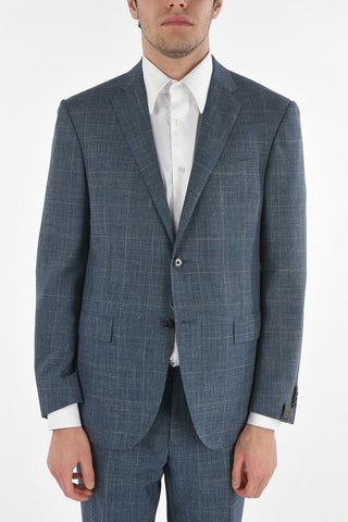 Virgin Wool Silk Flax ACADEMY Suit with Glen Check Pattern