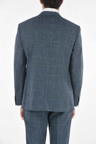 Virgin Wool Silk Flax ACADEMY Suit with Glen Check Pattern
