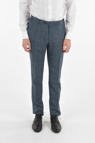 Virgin Wool Silk Flax ACADEMY Suit with Glen Check Pattern