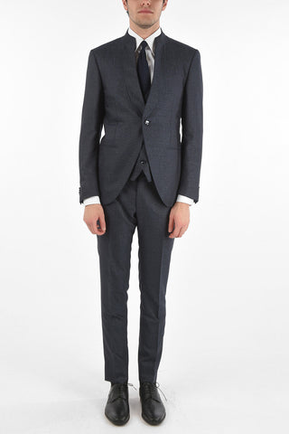 Virgin Wool Silk CERIMONY ACADEMY 3-piece Suit with Mandarin Lapel