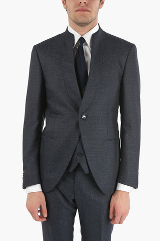 Virgin Wool Silk CERIMONY ACADEMY 3-piece Suit with Mandarin Lapel