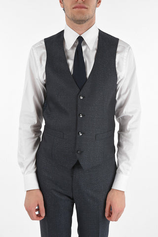 Virgin Wool Silk CERIMONY ACADEMY 3-piece Suit with Mandarin Lapel