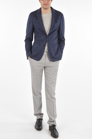 ID Blazer 2 Bottoni in Misto Lino con Tasche a Toppa