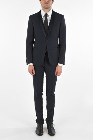CC COLLECTION Virgin Wool CERIMONY RESET 3-Piece Suit with Satin Shawl Lapel