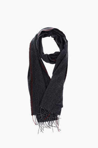 herringbone patterned silk and cashmere scarf with fringes