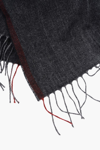 herringbone patterned silk and cashmere scarf with fringes