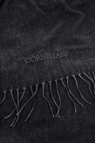 herringbone patterned silk and cashmere scarf with fringes