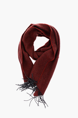 plain herringbone silk and cashmere scarf with fringes 