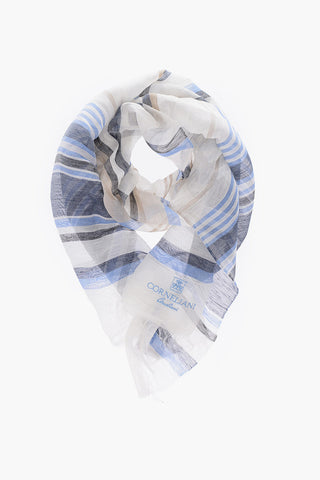 barcode striped flax and cotton foulard