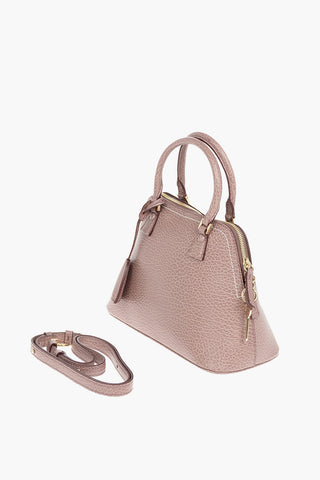 Micro Grained Leather 5AC Top Handle Bag with Removable Shoulder Strap