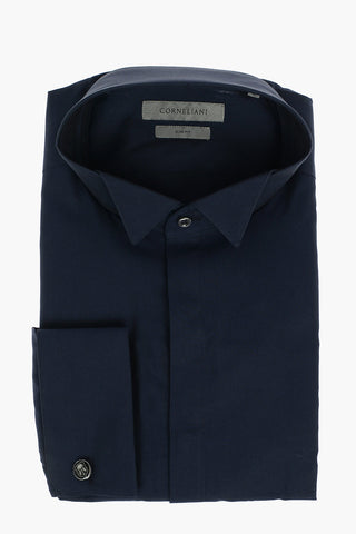 Camicia in Cotone e Seta con Colletto Diplomatico e Polsini Doppi alla Francese