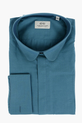 CC COLLECTION Shaded Shirt with Round-tip Collar and Double Cuffs