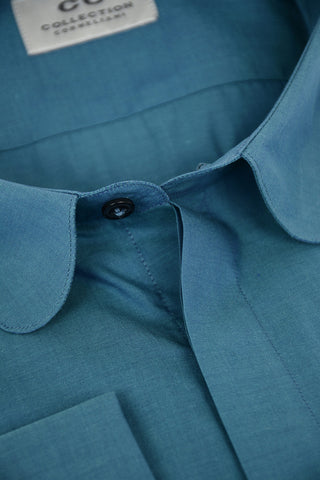 CC COLLECTION Shaded Shirt with Round-tip Collar and Double Cuffs