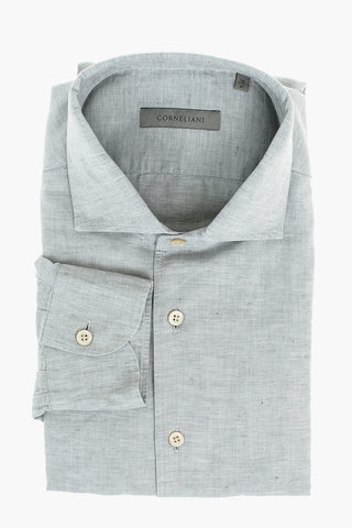 Camicia in Cotone e Lino con Collo Francese
