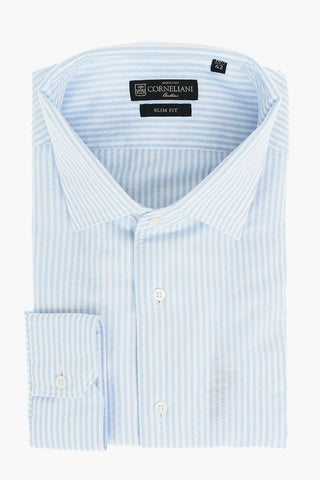 Flax Blend Shirt with Awning Stripes Pattern