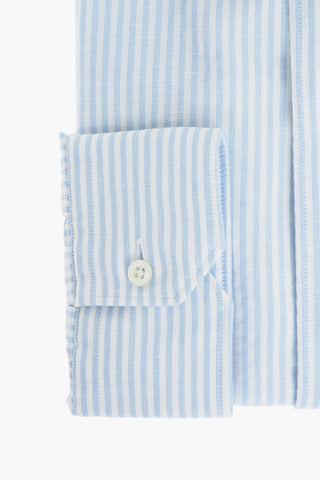 Flax Blend Shirt with Awning Stripes Pattern