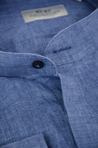 CC COLLECTION Camicia in Lino con Colletto Coreano e Polsini Doppi alla Francese