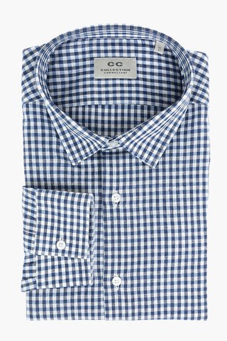 CC COLLECTION Flax Blend Shirt with Gingham Check Pattern