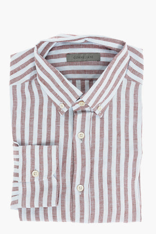 Awning Stirped Flax Shirt with Button-down Collar
