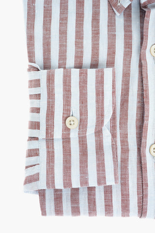 Awning Stirped Flax Shirt with Button-down Collar