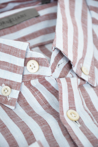 Awning Stirped Flax Shirt with Button-down Collar