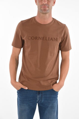 Crew Neck Embroidered Logo Cotton Blend T-Shirt