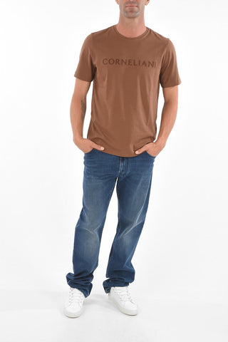 Crew Neck Embroidered Logo Cotton Blend T-Shirt