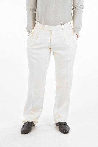 Linen Silk LEADER Chino Pants with Double Pleat